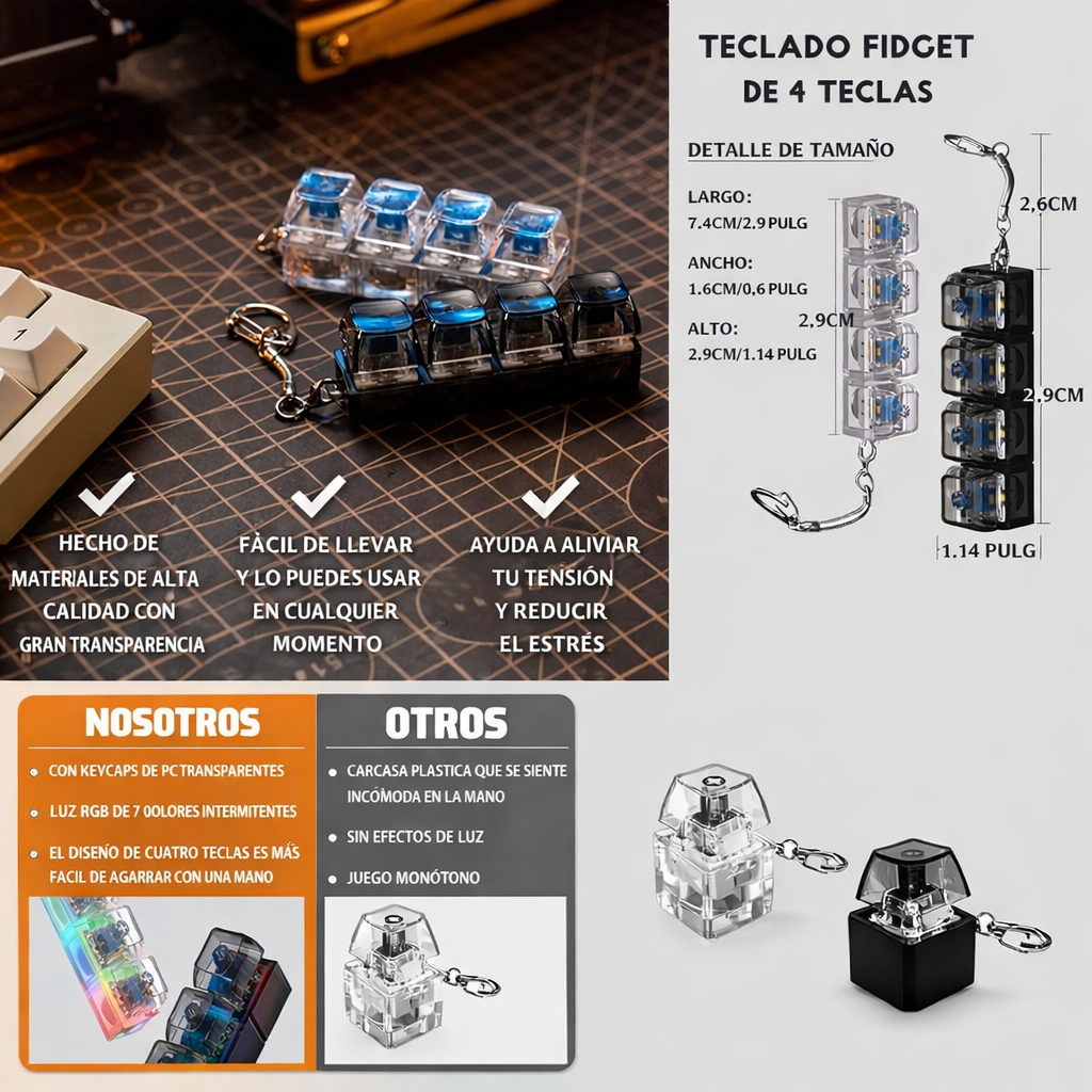 llavero de teclado mecánico anti estrés (con luces)